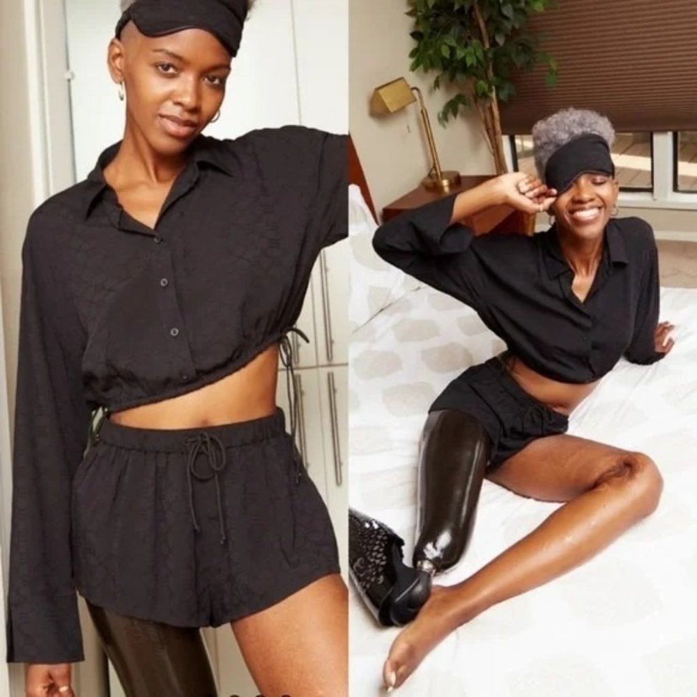 Savage x Fenty Woven Voile Monogram Sleep Crop Shirt with Drawstring